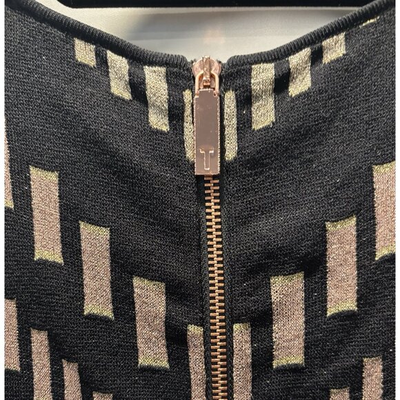 TED BAKER Black Rose Gold Silver Metallic Bell Sleeve Knit Dress Size 2 Sm US - Picture 6 of 9